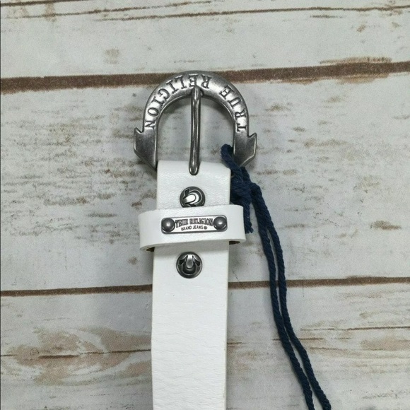 True Religion Jeans White Leather Horseshoe Belt - Picture 4 of 7